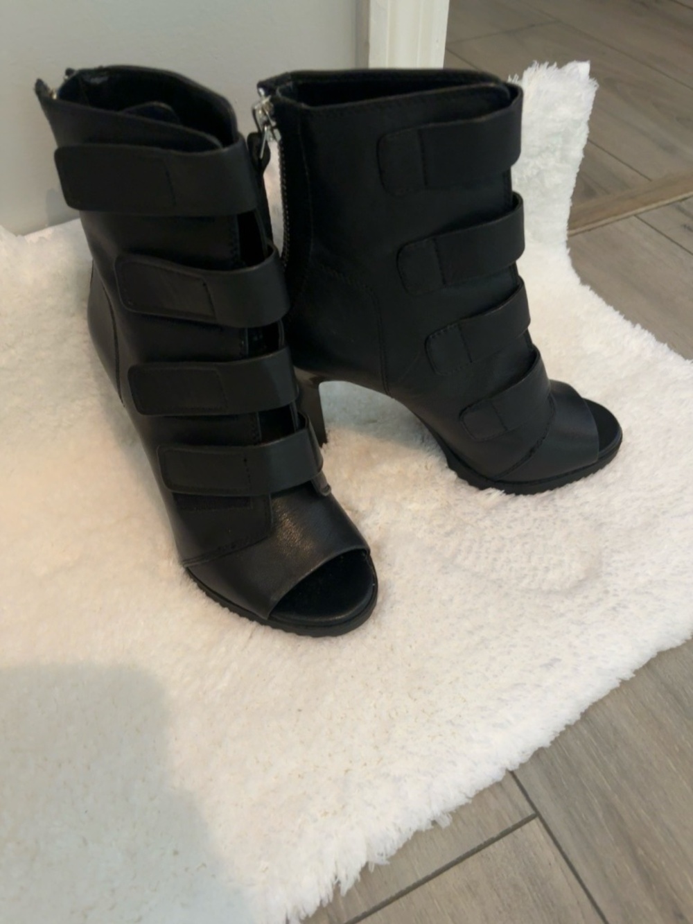 DKNY Black leather Peep Toe Booties Size 6.5 Worn Once